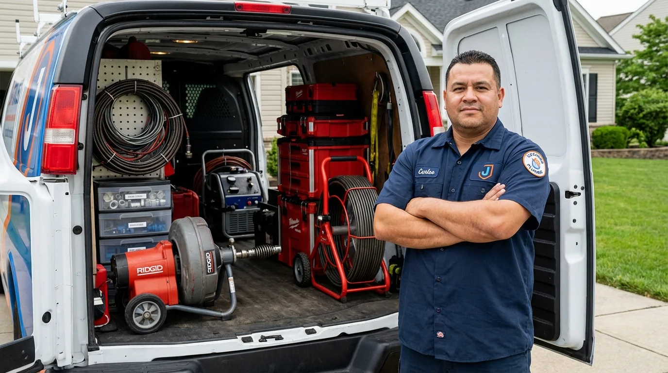 Professional drain cleaning equipment and Johns Plumbing LLC plumber in Red Bank