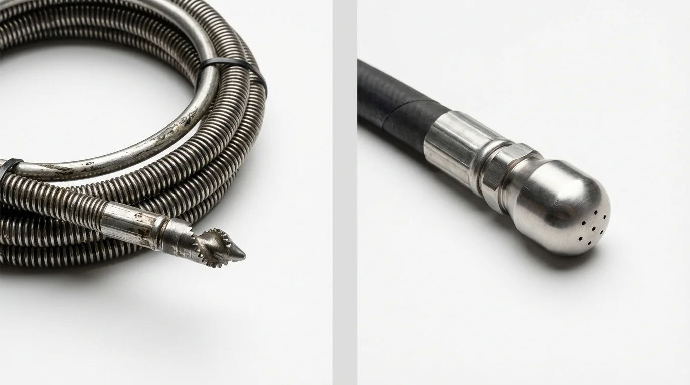 Drain snake cable and hydro jetting nozzle used for drain cleaning in Red Bank, NJ