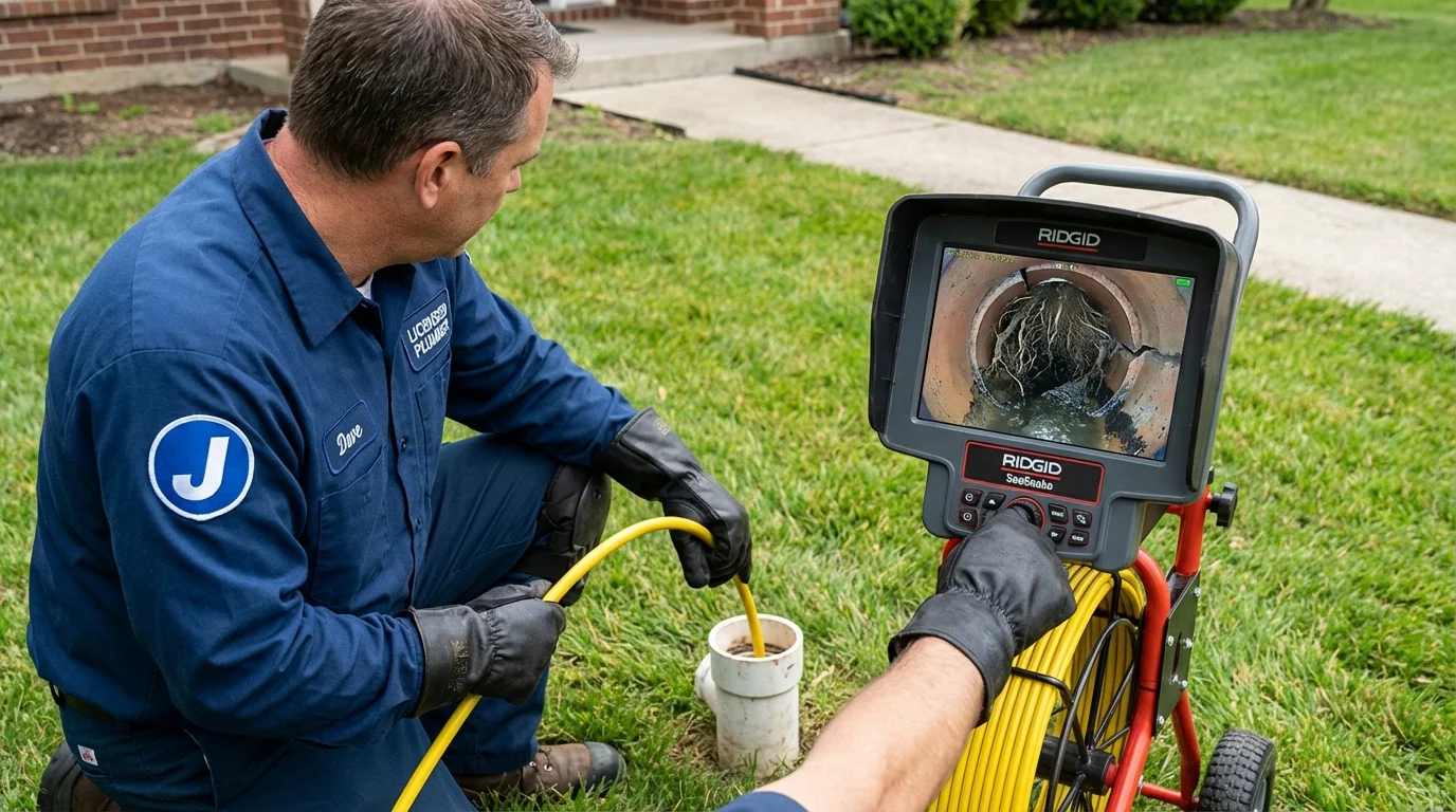 Sewer camera inspection being performed by Johns Plumbing LLC in Red Bank