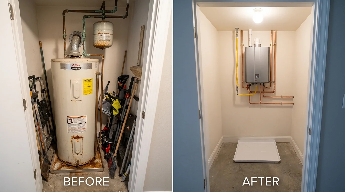 Tank water heater versus wall-mounted tankless unit comparison for Red Bank, NJ homeowners