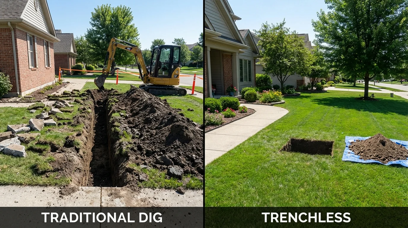 Trenchless sewer repair with minimal yard damage versus traditional excavation in Red Bank, NJ